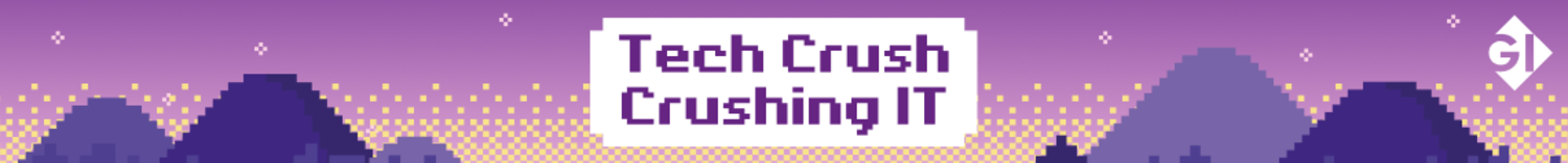 Eine Landschaft in Pixel-Optik mit den Logos von Tech Crush und der Gesellschaft für Informatik